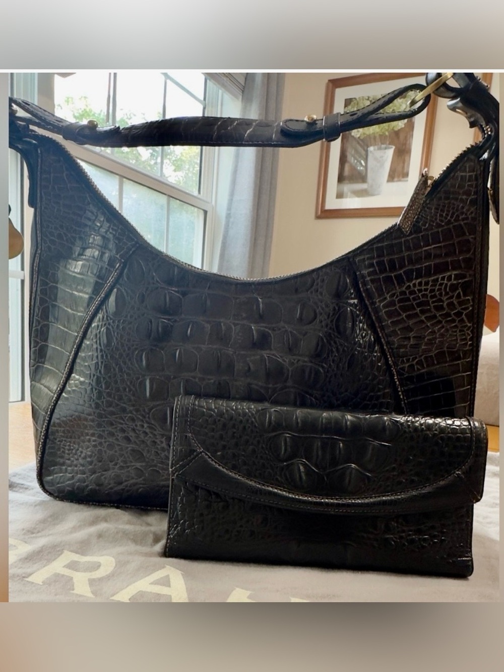 Brahmin Crocodile-Emboss bag with Matching Wallet.